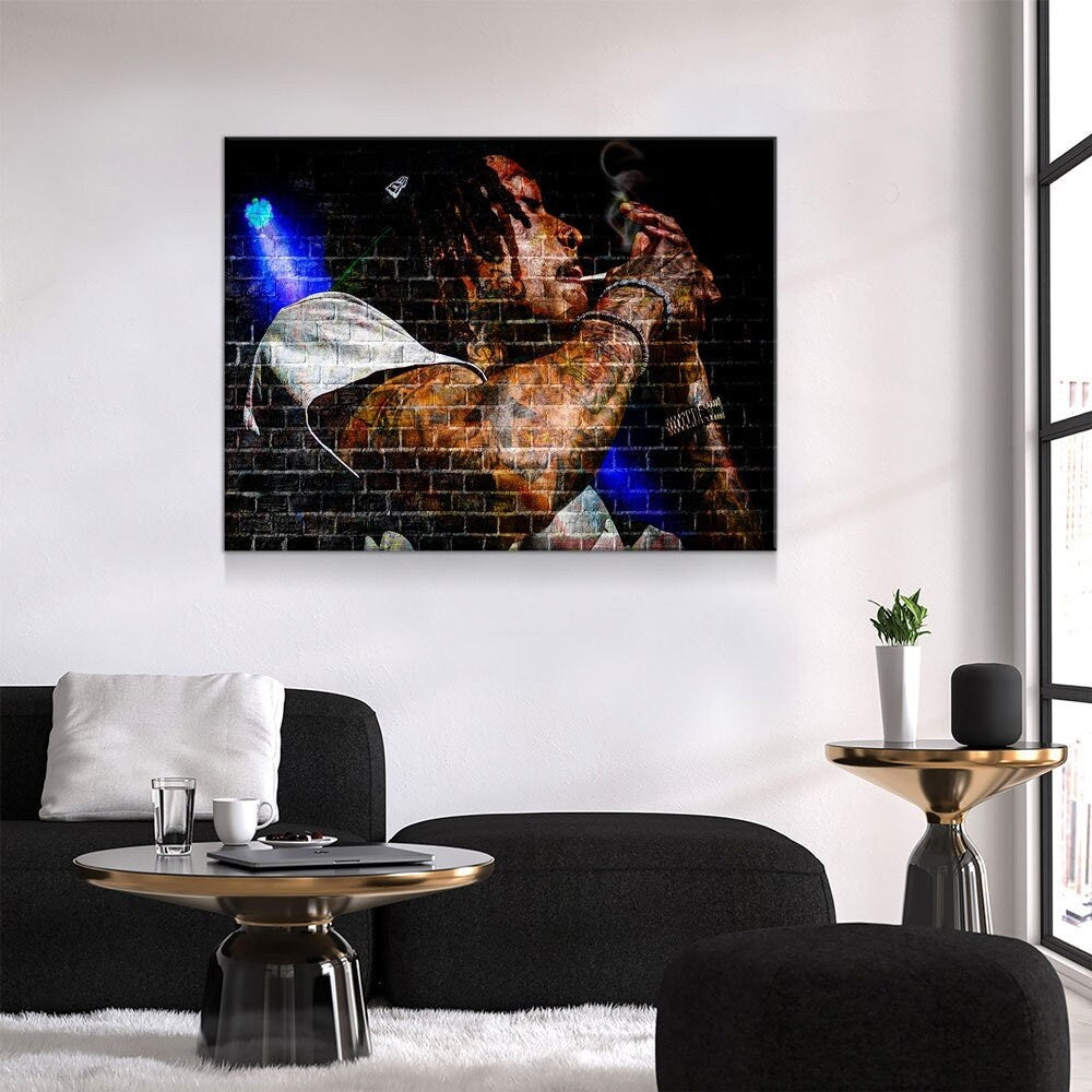 Graffiti Wall Wiz Khalifa Canvas Wall Art, Abstract Graffiti Rapper Art Gallery Wrap