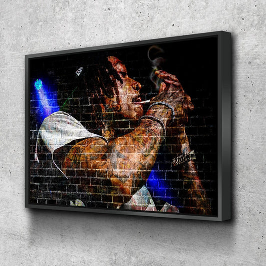 Graffiti Wall Wiz Khalifa Canvas Wall Art, Abstract Graffiti Rapper Art With Floating Frame