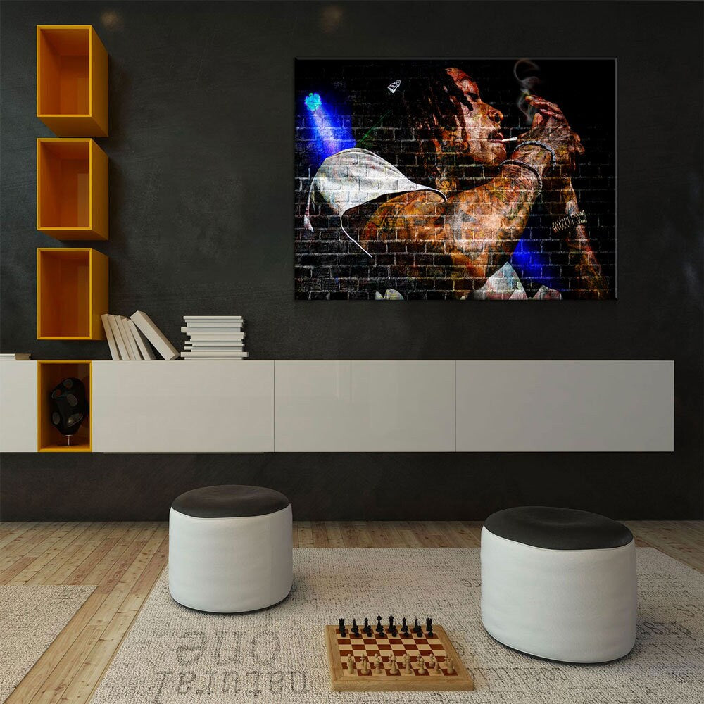 Graffiti Wall Wiz Khalifa Canvas Wall Art, Abstract Graffiti Rapper Art