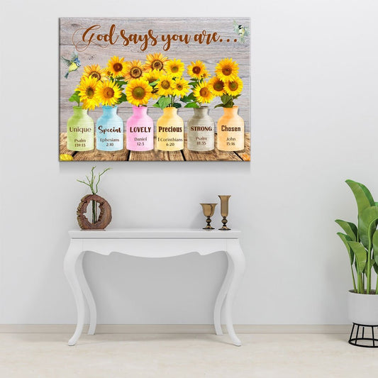 God Says You Are Wall Art, Sunflower Canvas, Jesus Canvas, Christian Canvas, God Canvas, Religious Art, Church Decor, Bible Verse Canvas Gallery Wrap