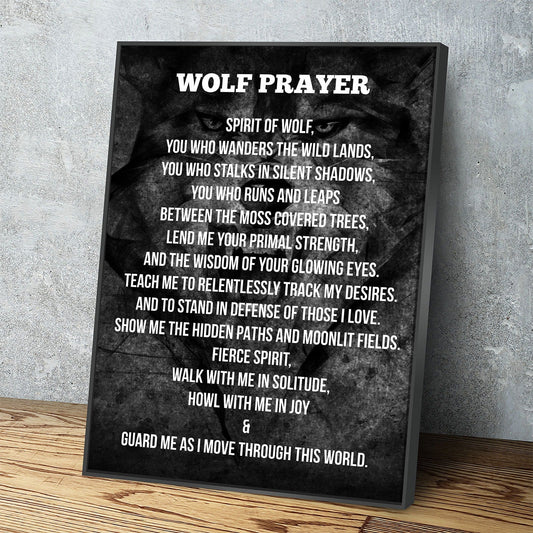 Wolf Prayer Spirit Of The Wolf Canvas Wall Art, Wolf Art, Shamanic Prayer, Wolf Decor With Floating Frame