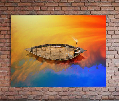 Boat On The Water Abstract Canvas Wall Art, Boat In Bangladesh 48W X 32L INCHES
