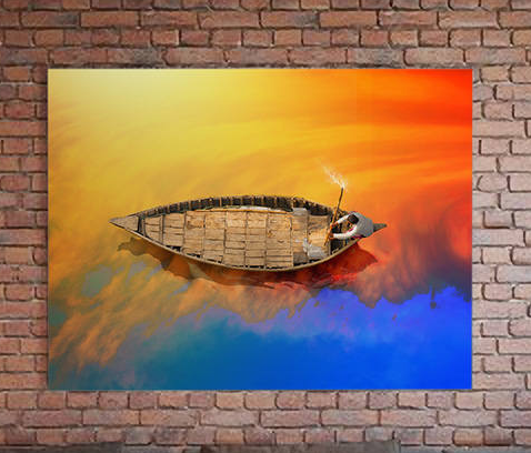 Boat On The Water Abstract Canvas Wall Art, Boat In Bangladesh 48W X 32L INCHES