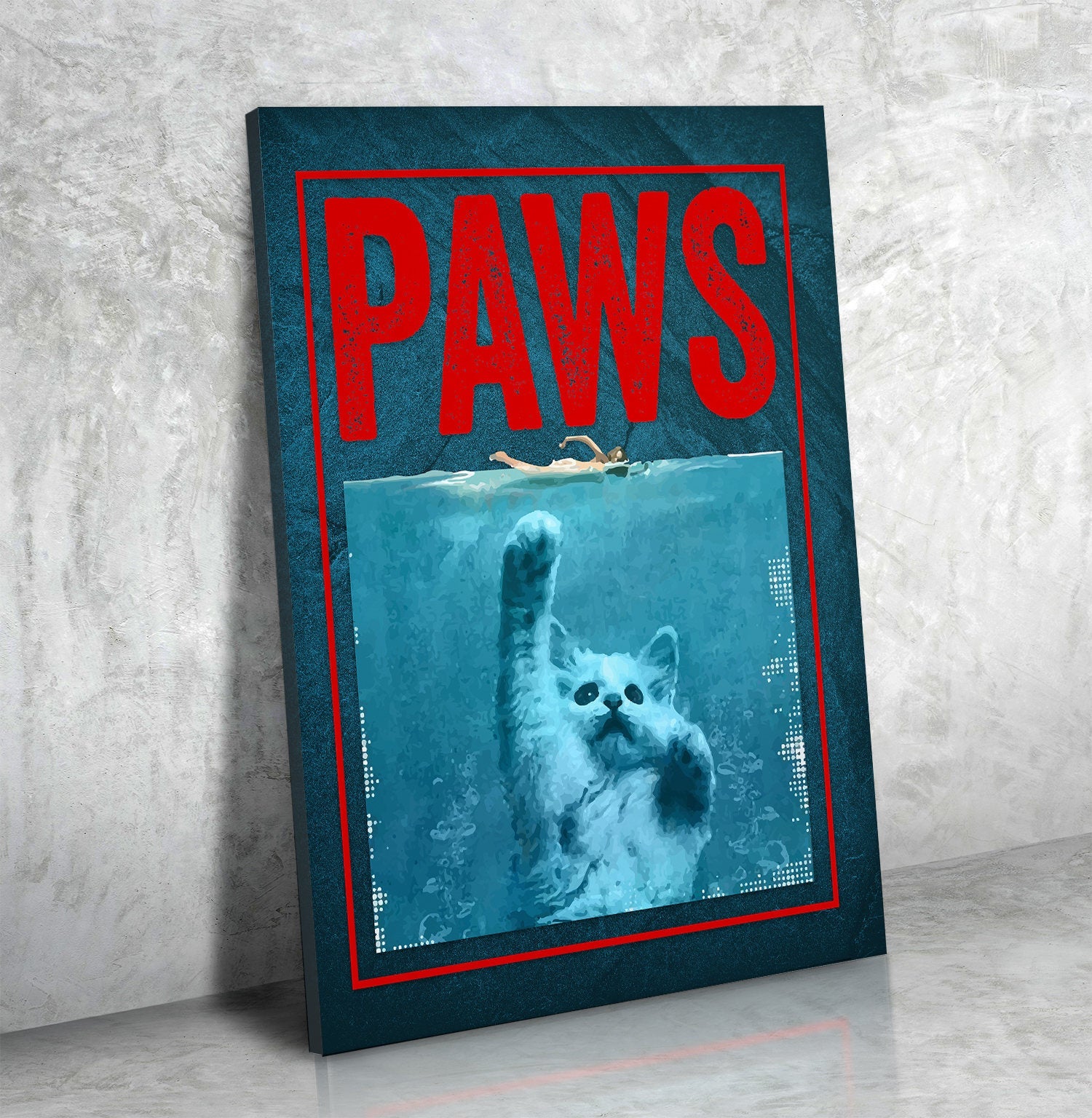 Paws Cute Cat Jaws Parody Canvas Wall Art For Home, Office or Dorm Kitten, Cat, Shark, Jaws Gallery Wrap