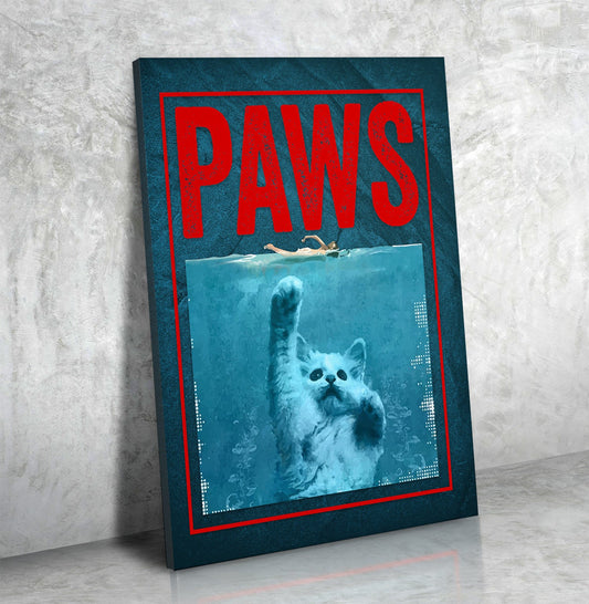 Paws Cute Cat Jaws Parody Canvas Wall Art For Home, Office or Dorm Kitten, Cat, Shark, Jaws Gallery Wrap