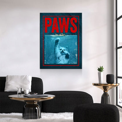 Paws Cute Cat Jaws Parody Canvas Wall Art For Home, Office or Dorm Kitten, Cat, Shark, Jaws