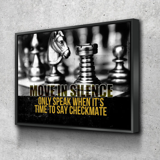 Move In Silence Canvas Wall Art, Checkmate, Motivational Wall Decor, Chess Quote With Floating Frame