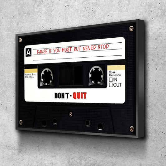 Pause If You Must, But Never Stop Canvas Wall Art, Retro Cassette Tape Canvas, Motivational Decor, Success Quote, Office Decor With Floating Frame