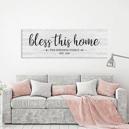 Personalized Bless This Home Farmhouse Style Sign, Personalized Canvas Wall Art, Wedding Gift, Anniversary Gift, Housewarming Gift