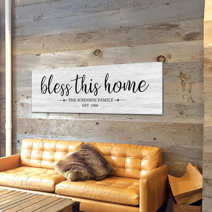 Personalized Bless This Home Farmhouse Style Sign, Personalized Canvas Wall Art, Wedding Gift, Anniversary Gift, Housewarming Gift