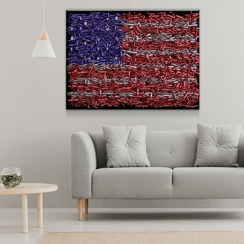 USA Bullet Flag Canvas Wall Art Print, USA Flag, Military, Veterans, 2nd Amendment, Right To Keep And Bear Arms