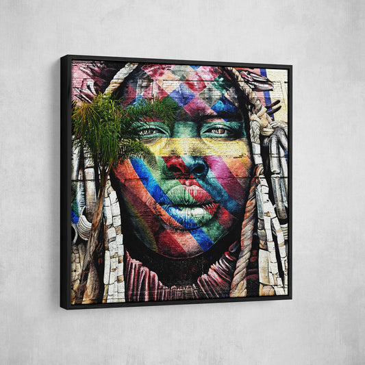 Rio de Janeiro Graffiti Street Art, Canvas Wall Art, African Wall Decor, Rio de Janeiro Art, Brazil Decor, African Woman Art, Ethnic Art With Floating Frame