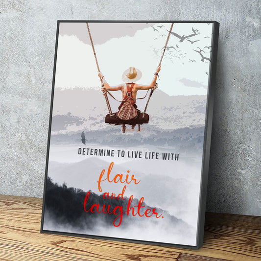 Determine To Live With Flair and Laughter Canvas Wall Art, Inspirational Wall Art, Office Decor, Inspirational gift Floating Frame