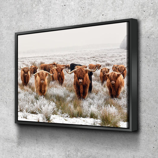Highland Cows Canvas Wall Art, Ranch Art, XL Wall Art, Ranch Style Home Decor, Scottish Cows, Scottish Highlanders With Floating Frame