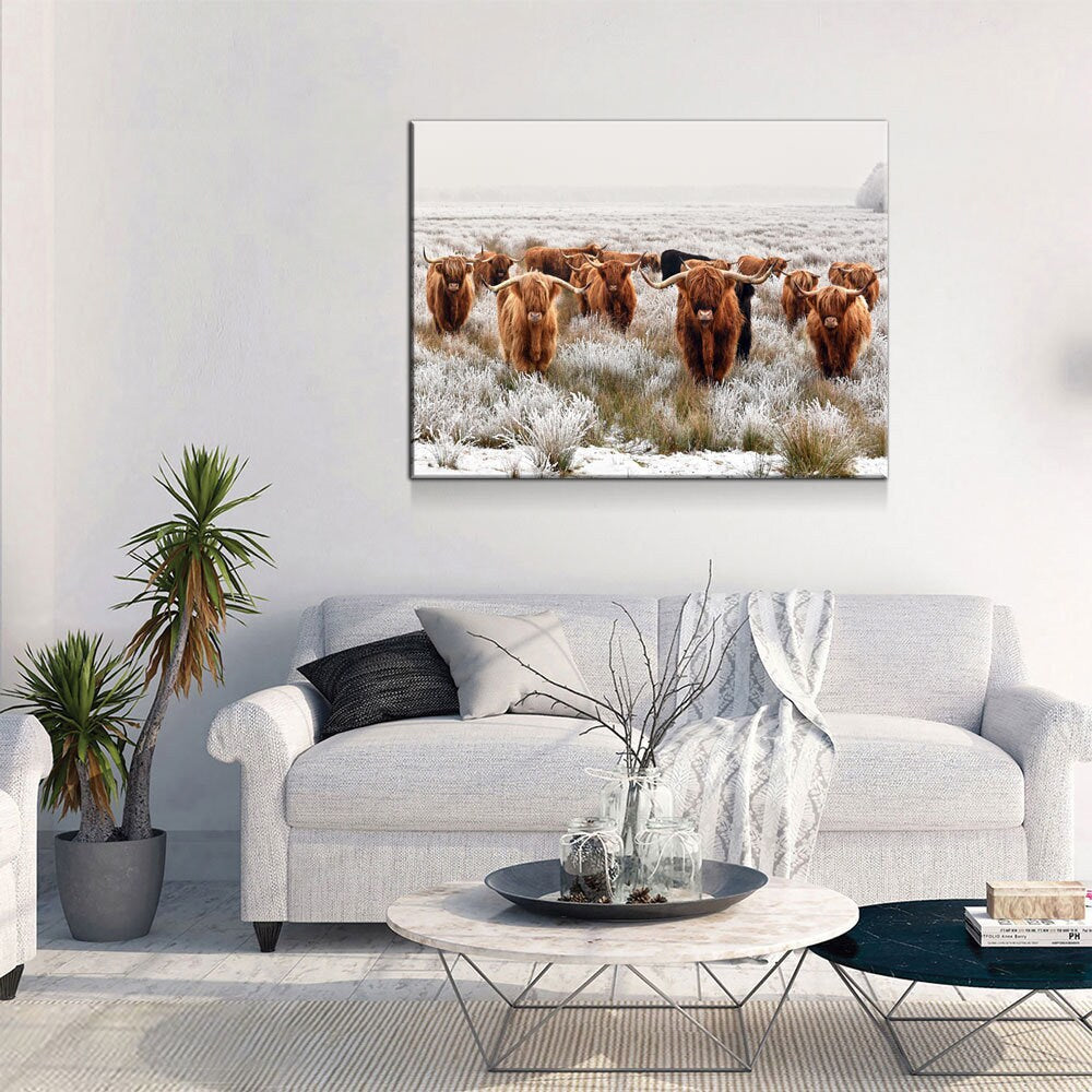 Highland Cows Canvas Wall Art, Ranch Art, XL Wall Art, Ranch Style Home Decor, Scottish Cows, Scottish Highlanders