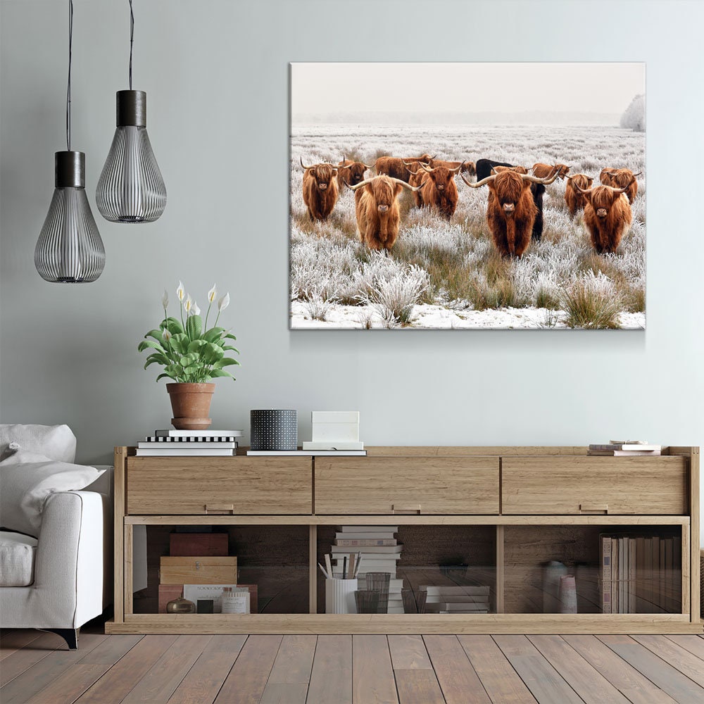 Highland Cows Canvas Wall Art, Ranch Art, XL Wall Art, Ranch Style Home Decor, Scottish Cows, Scottish Highlanders