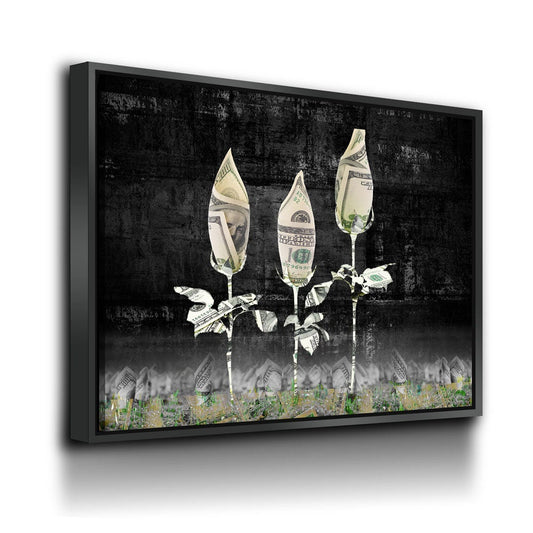 Money Roses Canvas Wall Art, Abstract Decor, Inspirational Decor, Office Decor, Money Rose Garden, Money Art With Floating Frame