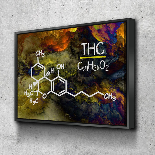 THC Structure Abstract Canvas Wall Art, Chemical Structural Formula Decor, Tetrahydrocannabinol Decor With Floating Frame