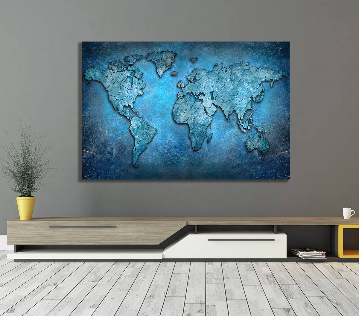 World Map Canvas, Blue Abstract World Map Canvas Wall Art, Earth Map, World Map