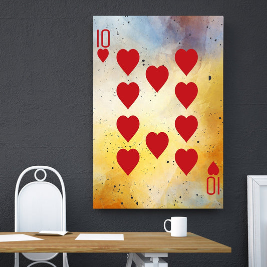10 Of Hearts Vintage Framed Canvas Wall Art Home Decor, Poker Room, Casino, Man Cave, 10 Of Hearts Playing Card Art