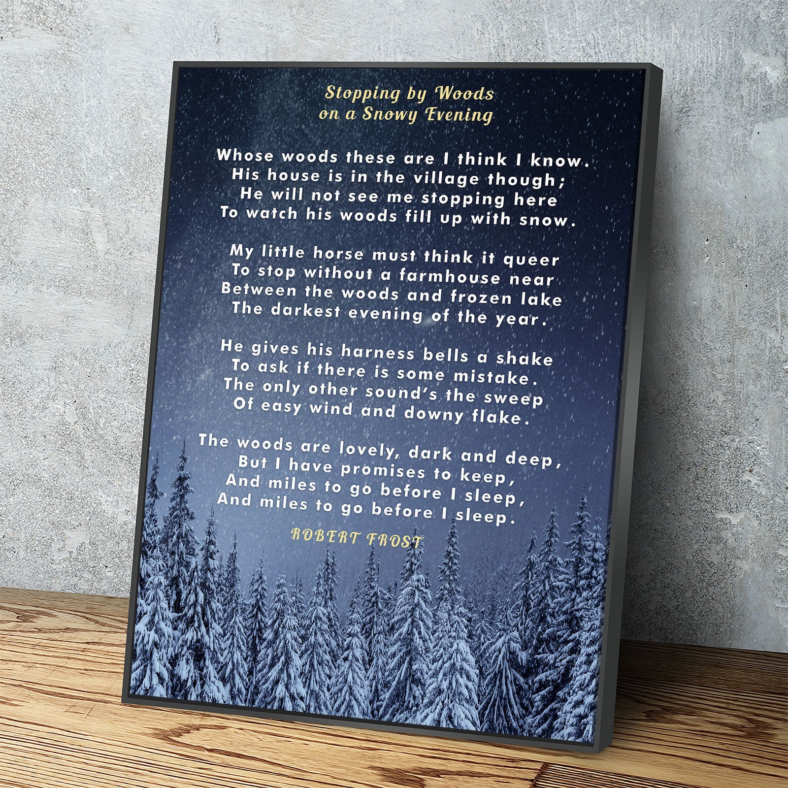 Stopping By Woods On a Snowy Evening Canvas Wall Art, Robert Frost Poem, 1922 Poem, New Hampshire Poetry Collection With Floating Frame
