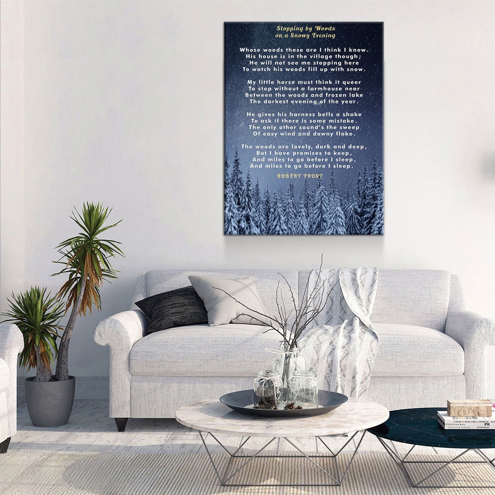 Stopping By Woods On a Snowy Evening Canvas Wall Art, Robert Frost Poem, 1922 Poem, New Hampshire Poetry Collection Gallery Wrap