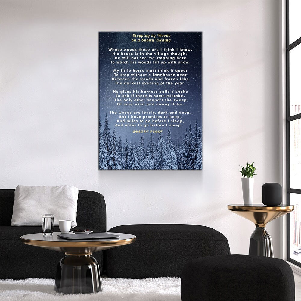Stopping By Woods On a Snowy Evening Canvas Wall Art, Robert Frost Poem, 1922 Poem, New Hampshire Poetry Collection