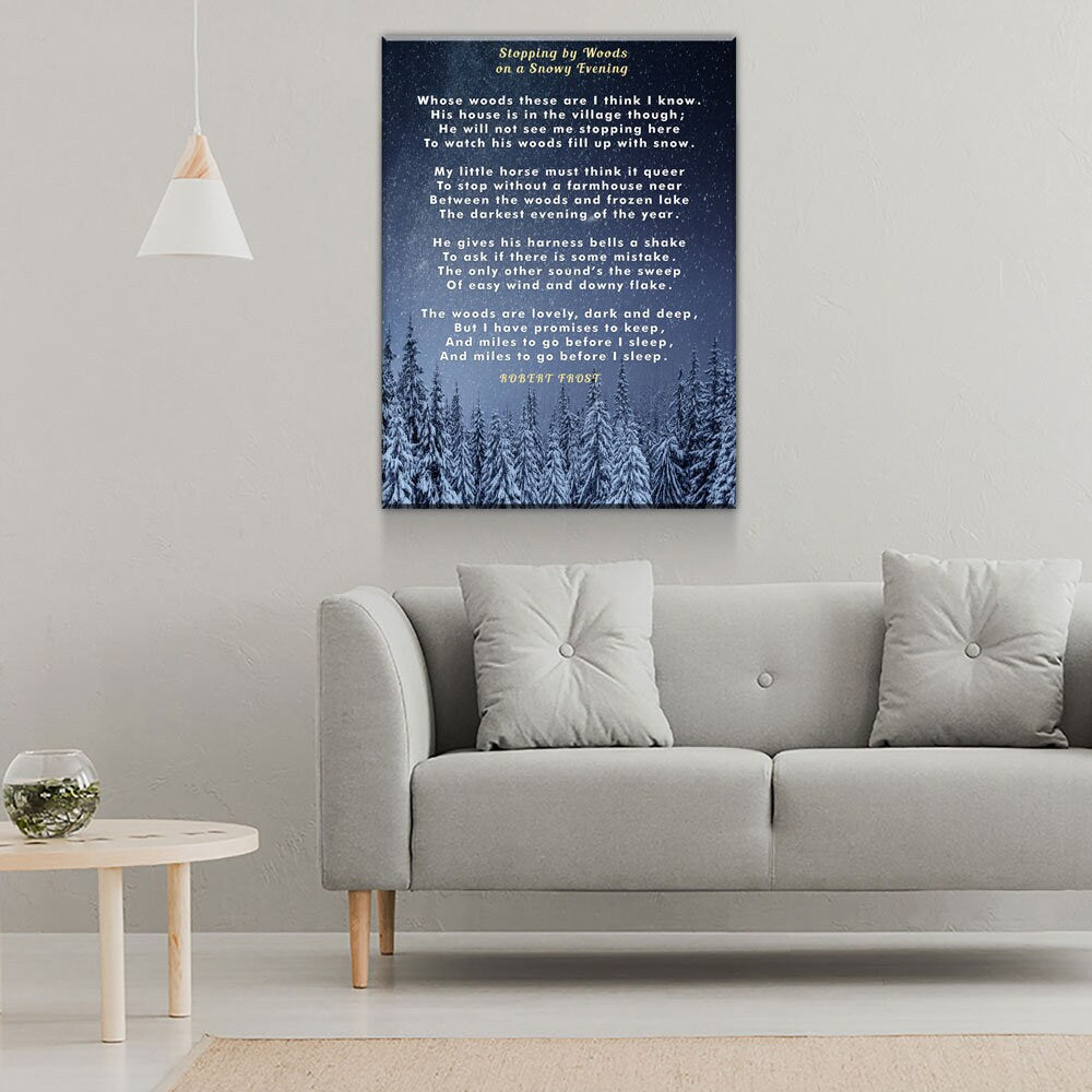Stopping By Woods On a Snowy Evening Canvas Wall Art, Robert Frost Poem, 1922 Poem, New Hampshire Poetry Collection