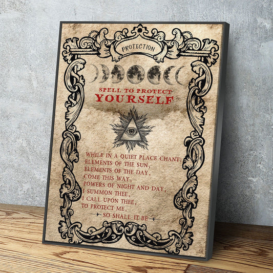 Spell To Protect Canvas Wall Art, Spell To Protect Yourself, Wiccan Decor, Banish Bad Energy, Wiccan Art, Protection Spell, Spirit Art With Floating Frame