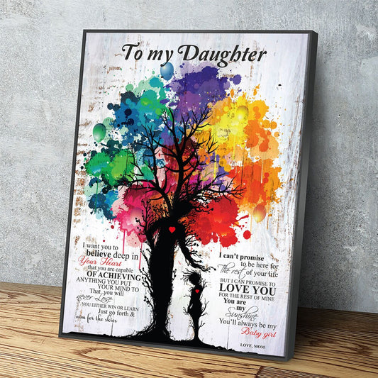 To My Daughter Love Mom Canvas Wall Art, Inspirational Art, Daughter Gift, To My Daughter Gift With Floating Frame