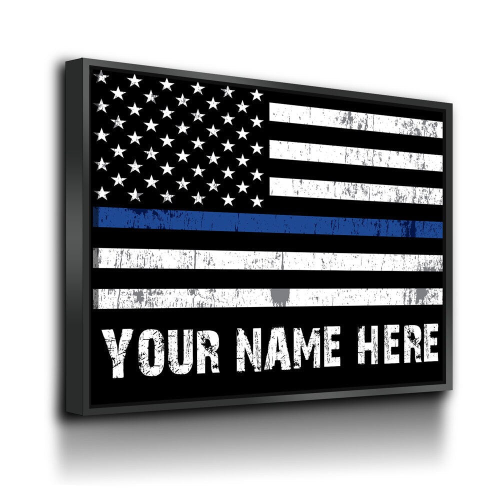 Personalized Thin Blue Line Flag Canvas Wall Art, Custom Wall Art Thin Blue Line, Police Officer Wall Art, LEO, Law Enforcement Officers