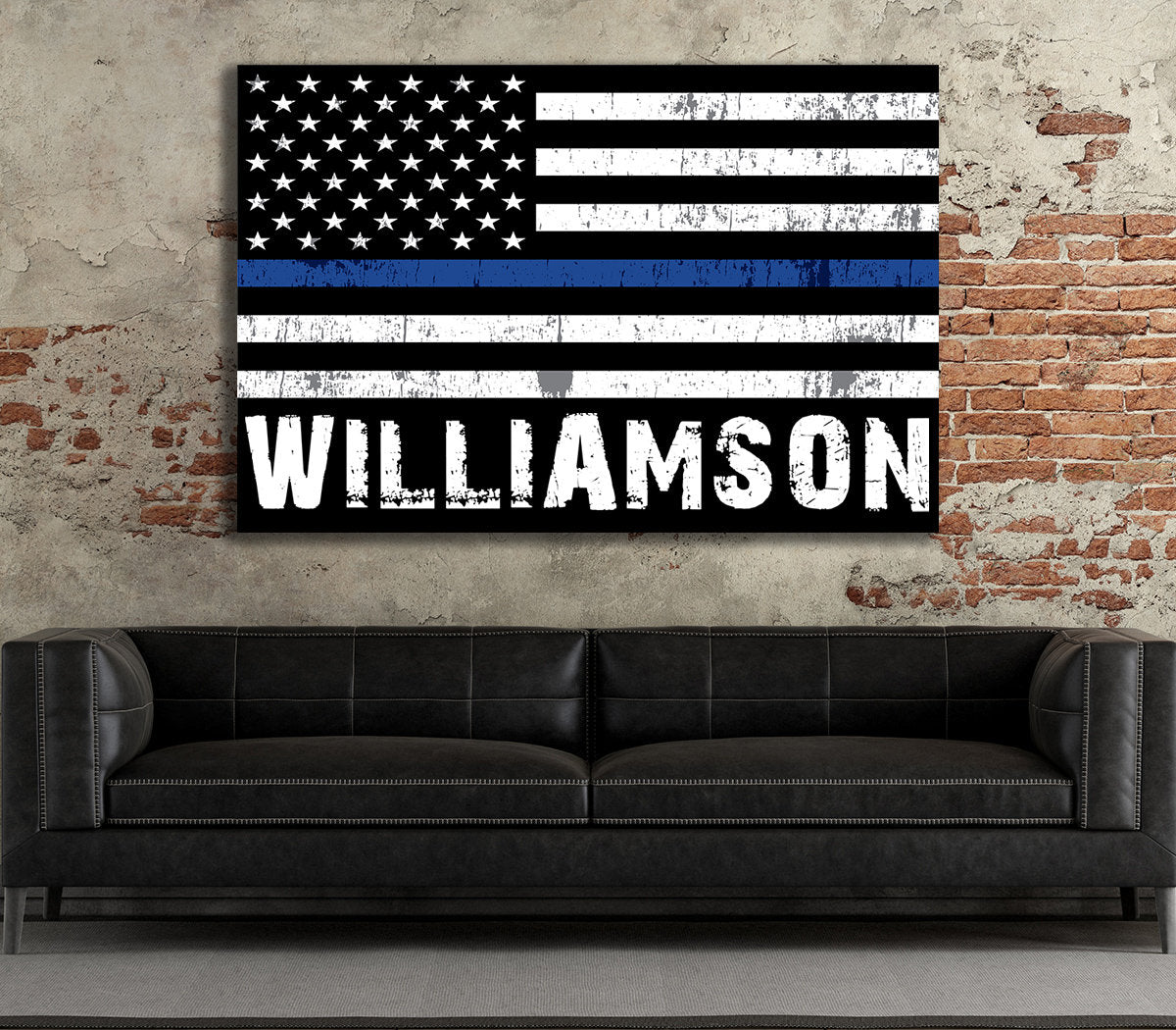 Personalized Thin Blue Line Flag Canvas Wall Art, Custom Wall Art Thin Blue Line, Police Officer Wall Art, LEO, Law Enforcement Officers