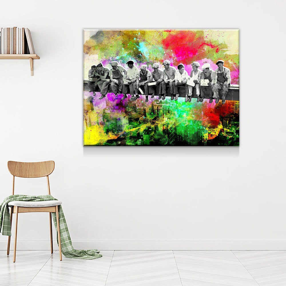 Abstract Lunch Atop Skyscraper, Steelworkers Classic Abstract Canvas Wall Art, Abstract Steel Workers