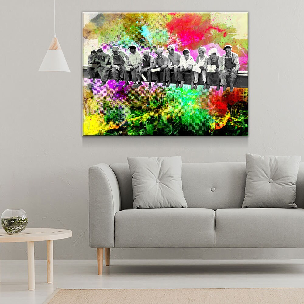 Abstract Lunch Atop Skyscraper, Steelworkers Classic Abstract Canvas Wall Art, Abstract Steel Workers