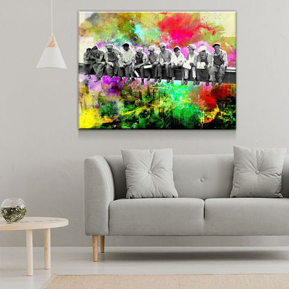 Abstract Lunch Atop Skyscraper, Steelworkers Classic Abstract Canvas Wall Art, Abstract Steel Workers