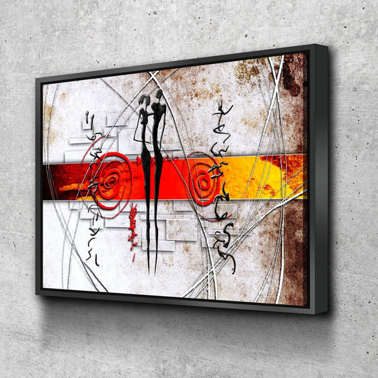 African Couple Canvas Wall Art, Ethnic Retro Art, African Couple, African Abstract Wall Art, Gallery Wrap Or Floating Frame With Floating Frame