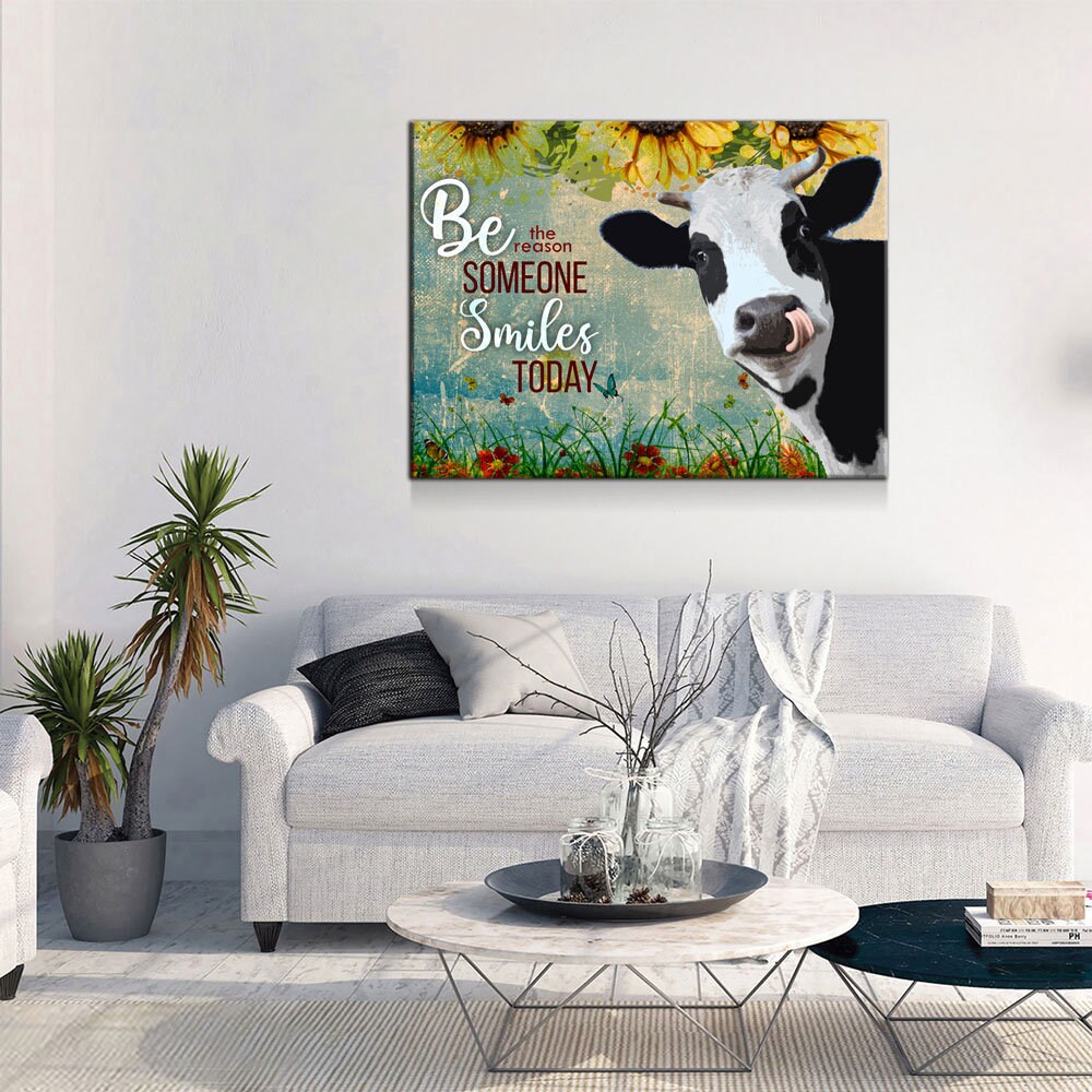 Be The Reason Someone Smiles Today Cow Canvas, Cow Farm, Cow Lovers Canvas, Cow Decor, Farm Kitchen