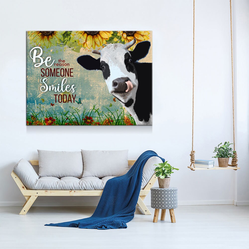 Be The Reason Someone Smiles Today Cow Canvas, Cow Farm, Cow Lovers Canvas, Cow Decor, Farm Kitchen