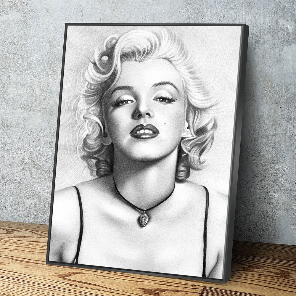 Marilyn Monroe Canvas Wall Art, Black & White Marilyn Monroe Sketch, Marilyn Monroe Drawing, Marilyn Monroe Print With Floating Frame