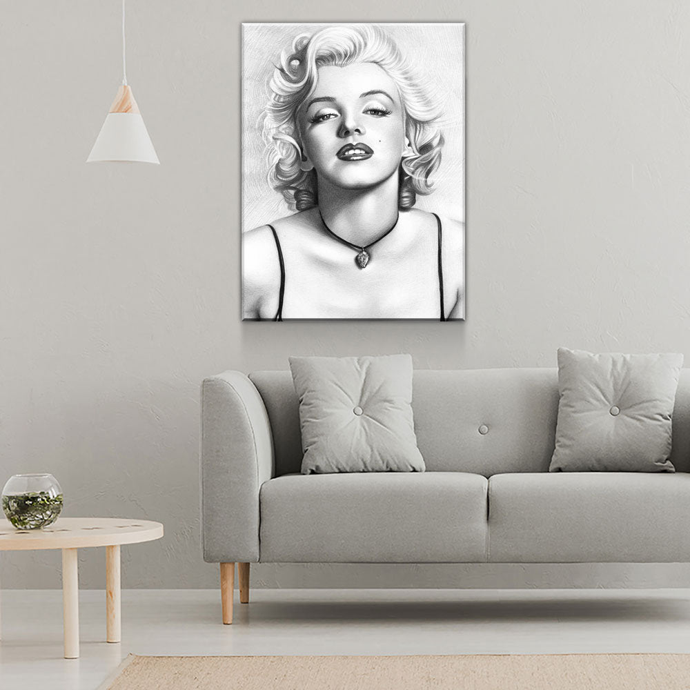 Marilyn Monroe Canvas Wall Art, Black & White Marilyn Monroe Sketch, Marilyn Monroe Drawing, Marilyn Monroe Print