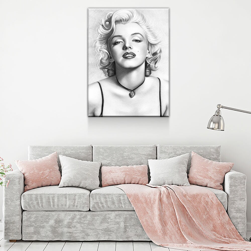 Marilyn Monroe Canvas Wall Art, Black & White Marilyn Monroe Sketch, Marilyn Monroe Drawing, Marilyn Monroe Print Gallery Wrap