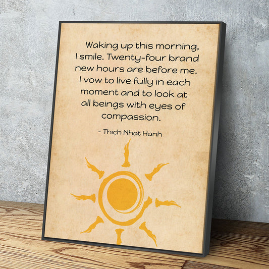 Waking Up This Morning I Smile Canvas Wall Art, Thich Nhat Hanh Quote, Meditation Wall Art, Motivational Quote, Spiritual Wall Decor, Zen With Floating Frame