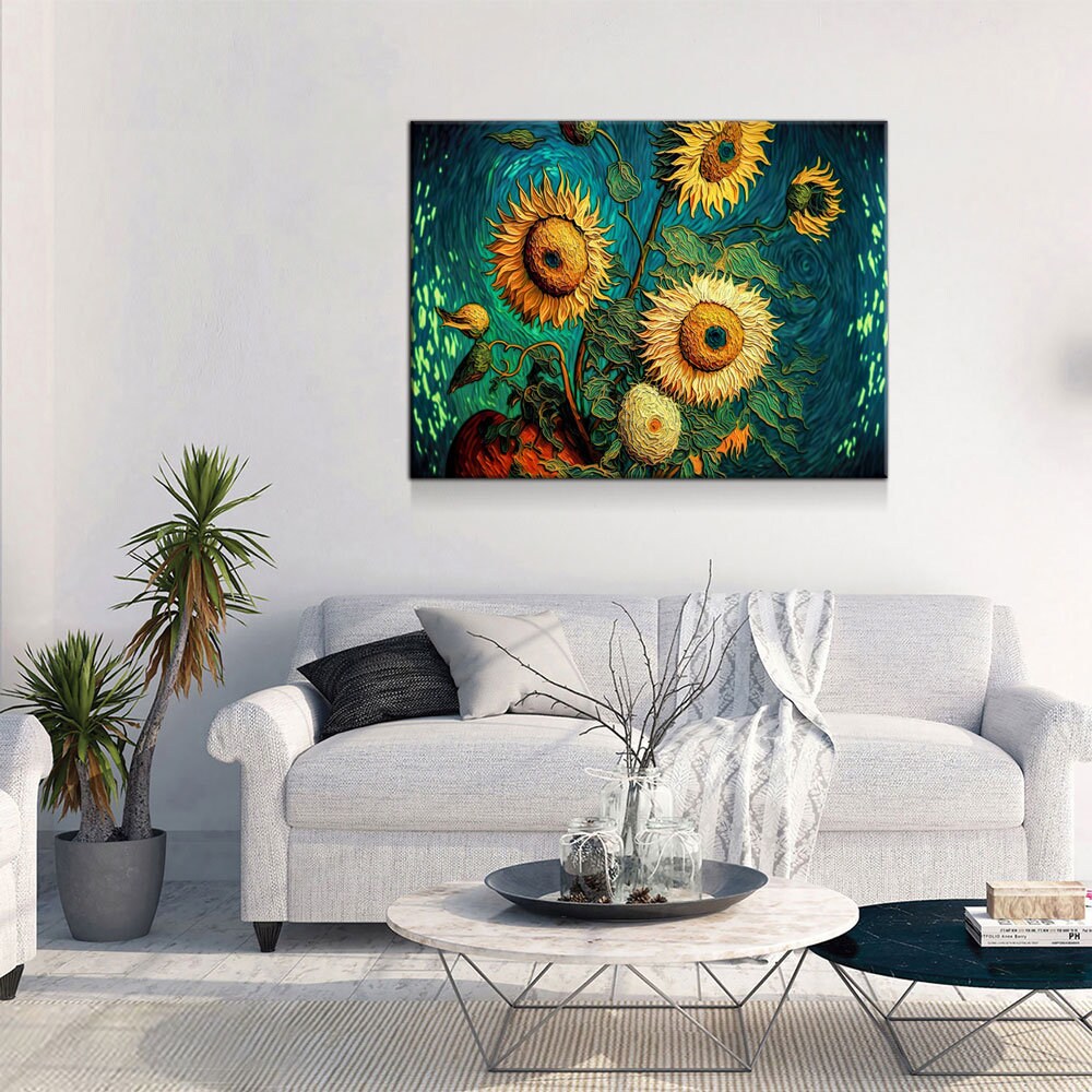 Sunflowers Van Gogh Style Canvas Wall Art, Sunflower Decor, Abstract Art, Abstract Sunflowers Gallery Wrap