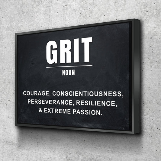 Grit Wall Art Canvas, Grit Noun, Motivational Artwork for Office Home Decor, Gym Decor, Entrepreneur Art, Inspirational Quote, Grit Quote Black Floating Frame