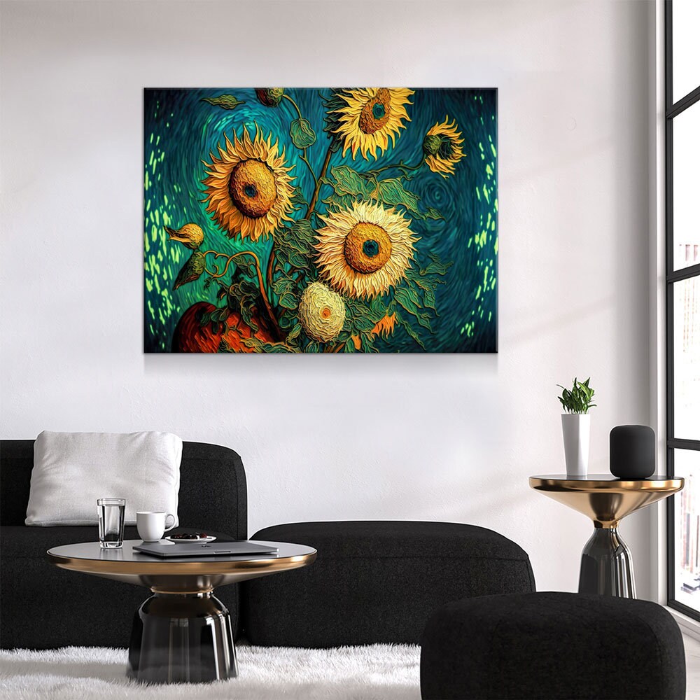 Sunflowers Van Gogh Style Canvas Wall Art, Sunflower Decor, Abstract Art, Abstract Sunflowers