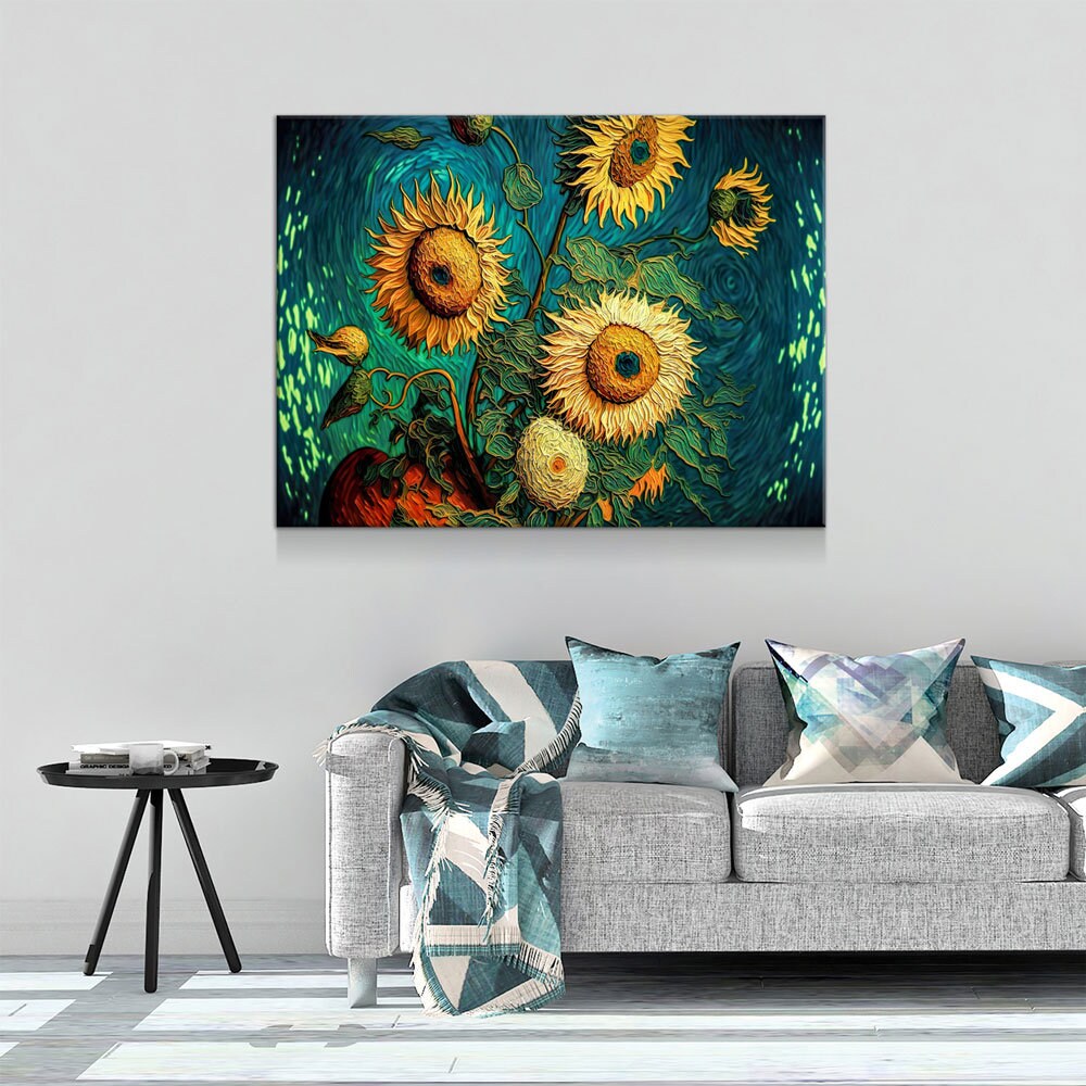 Sunflowers Van Gogh Style Canvas Wall Art, Sunflower Decor, Abstract Art, Abstract Sunflowers