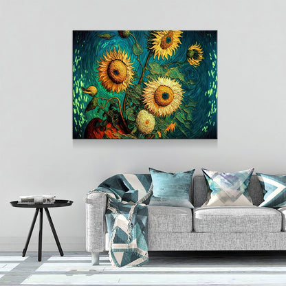 Sunflowers Van Gogh Style Canvas Wall Art, Sunflower Decor, Abstract Art, Abstract Sunflowers