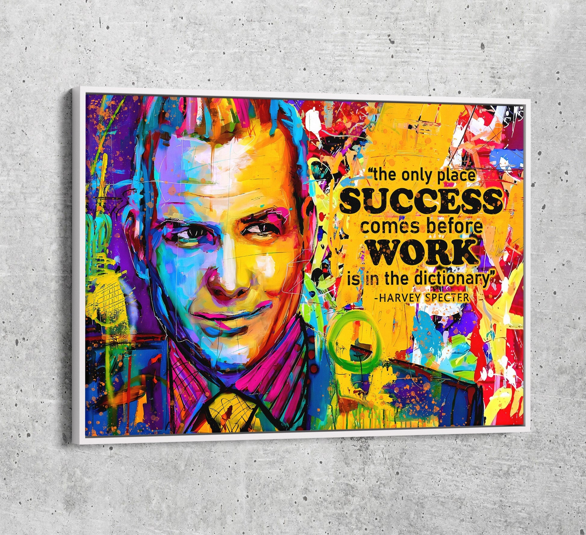 The Only Time Success Comes Before Work Is In The Dictionary Canvas Wall Art, Harvey Specter Quote, Motivational Decor White Floating Frame
