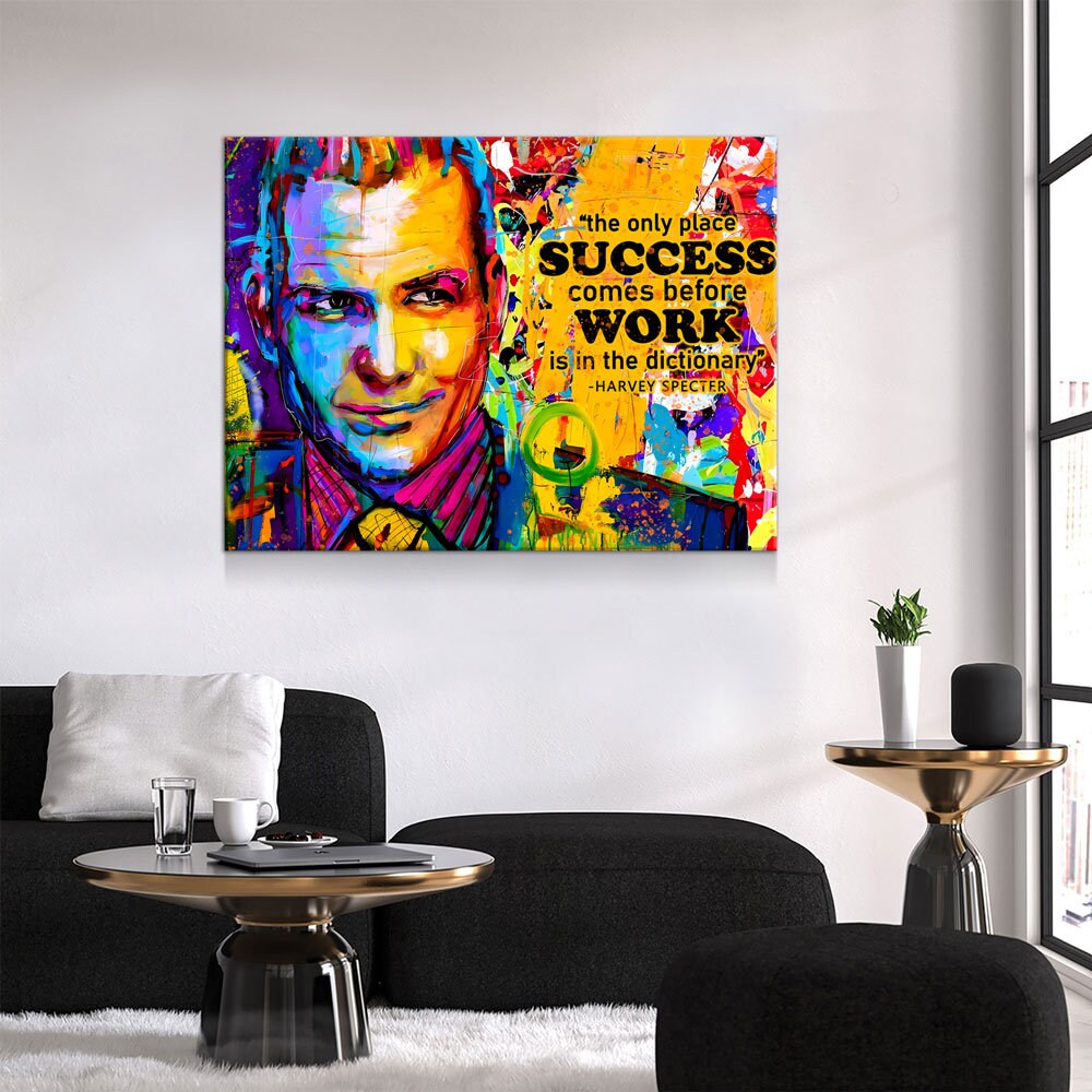 The Only Time Success Comes Before Work Is In The Dictionary Canvas Wall Art, Harvey Specter Quote, Motivational Decor