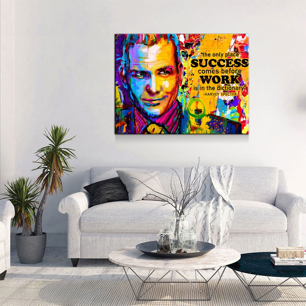 The Only Time Success Comes Before Work Is In The Dictionary Canvas Wall Art, Harvey Specter Quote, Motivational Decor